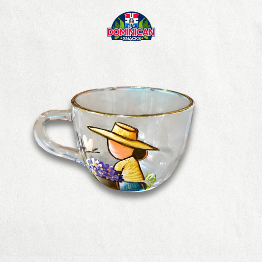 Taza con diseño Muñeca Dominicana Artesanal – Vidrio Transparente