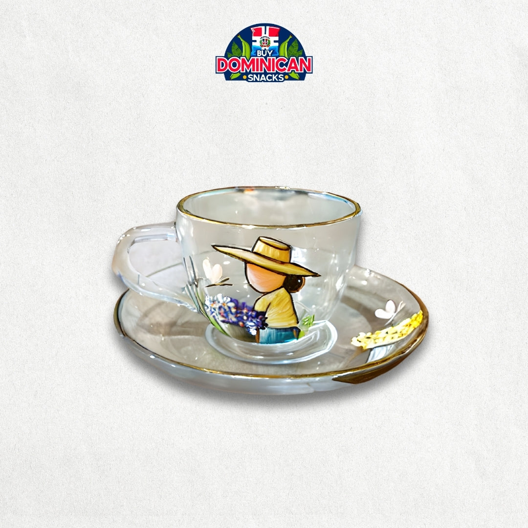 Taza con diseño Muñeca Dominicana Artesanal – Vidrio Transparente