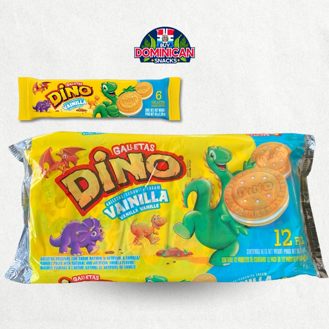 Galletas de crema tipo sándwich de dinosaurio, paquete de 12, vainilla - Vainilla dominicana clásica de dinosaurio