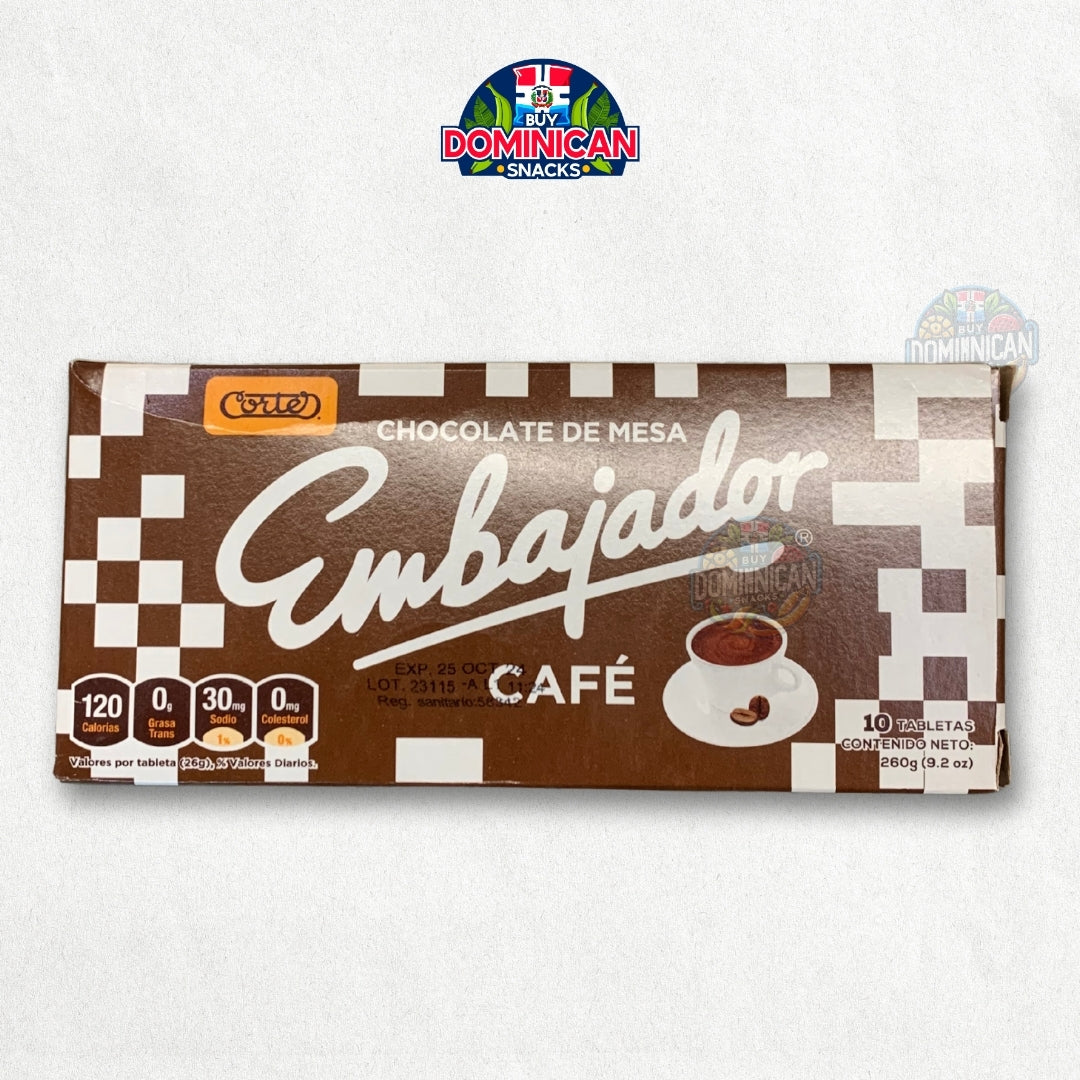 Cortes Embajador Coffee Chocolate - 10 traditional chocolate tablet bars from the Dominican Republic